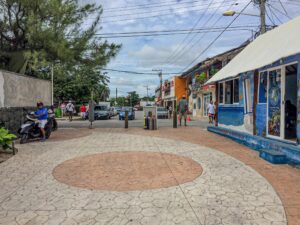A colorful view of down town Puerto Morelos